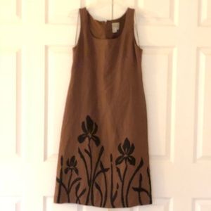 Adrianna Parnell Brown Linen Dress with flowers 6